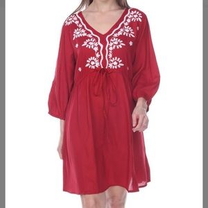 Red Embroidered Tunic Dress, M